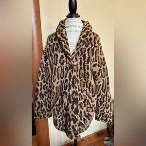 Lauren Ralph Lauren, Hand knit, Lambswool, Leopard print cardigan, XL